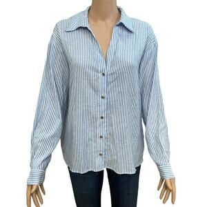 Zara Striped Linen Blend Shirt XS Button Down Long Sleeve Preppy Classic Relaxed